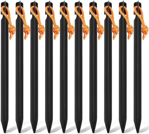 10 Pack Tent Stakes Heavy Duty, Aluminum Tent Stakes Pegs, Metal Tent Spikes, Ground Pegs with Reflective Pull Ropes, Triangular Tent Pegs, Heavy Duty Tent Stakes Nail, Tent Nail Camping Stakes