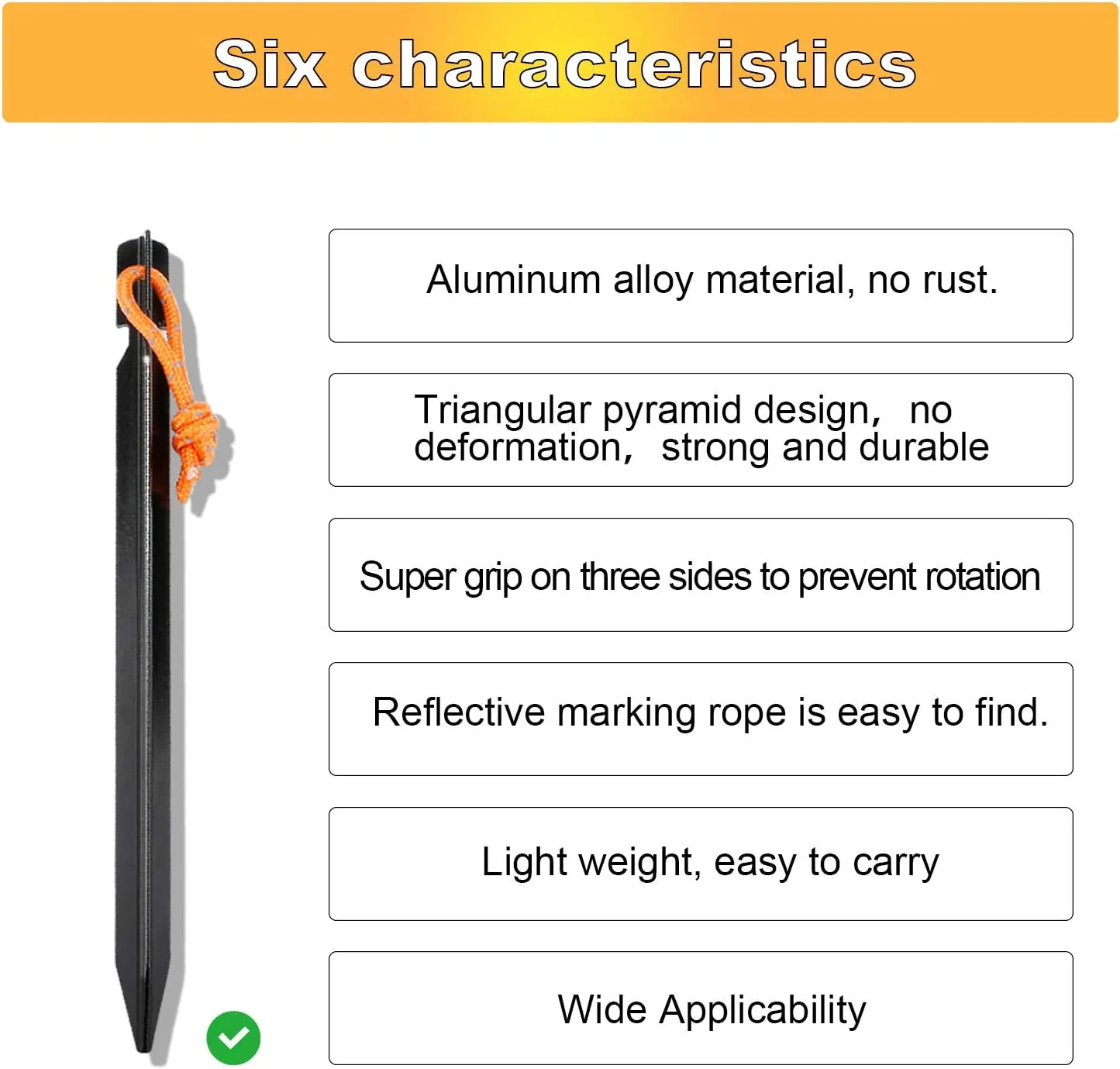 10 Pack Tent Stakes Heavy Duty, Aluminum Tent Stakes Pegs, Metal Tent Spikes, Ground Pegs with Reflective Pull Ropes, Triangular Tent Pegs, Heavy Duty Tent Stakes Nail, Tent Nail Camping Stakes