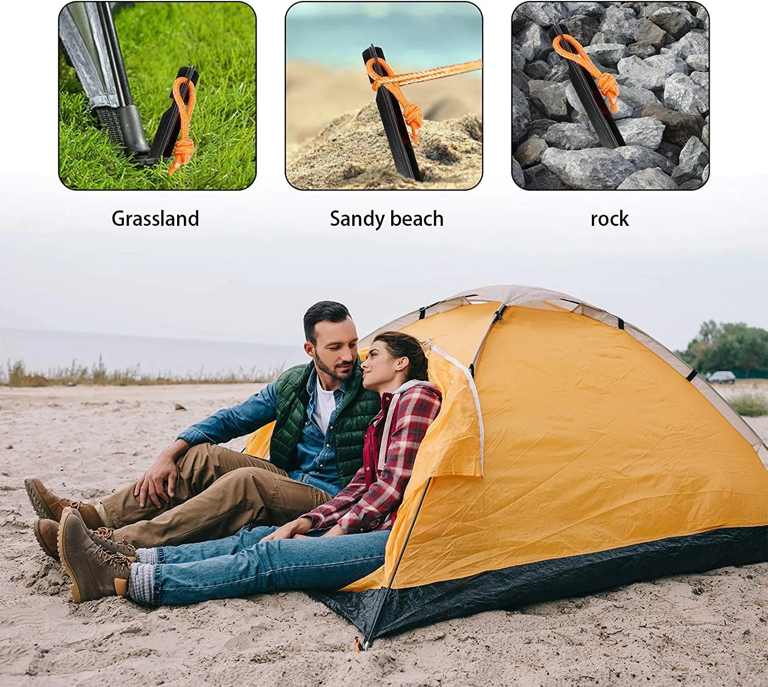 10 Pack Tent Stakes Heavy Duty, Aluminum Tent Stakes Pegs, Metal Tent Spikes, Ground Pegs with Reflective Pull Ropes, Triangular Tent Pegs, Heavy Duty Tent Stakes Nail, Tent Nail Camping Stakes