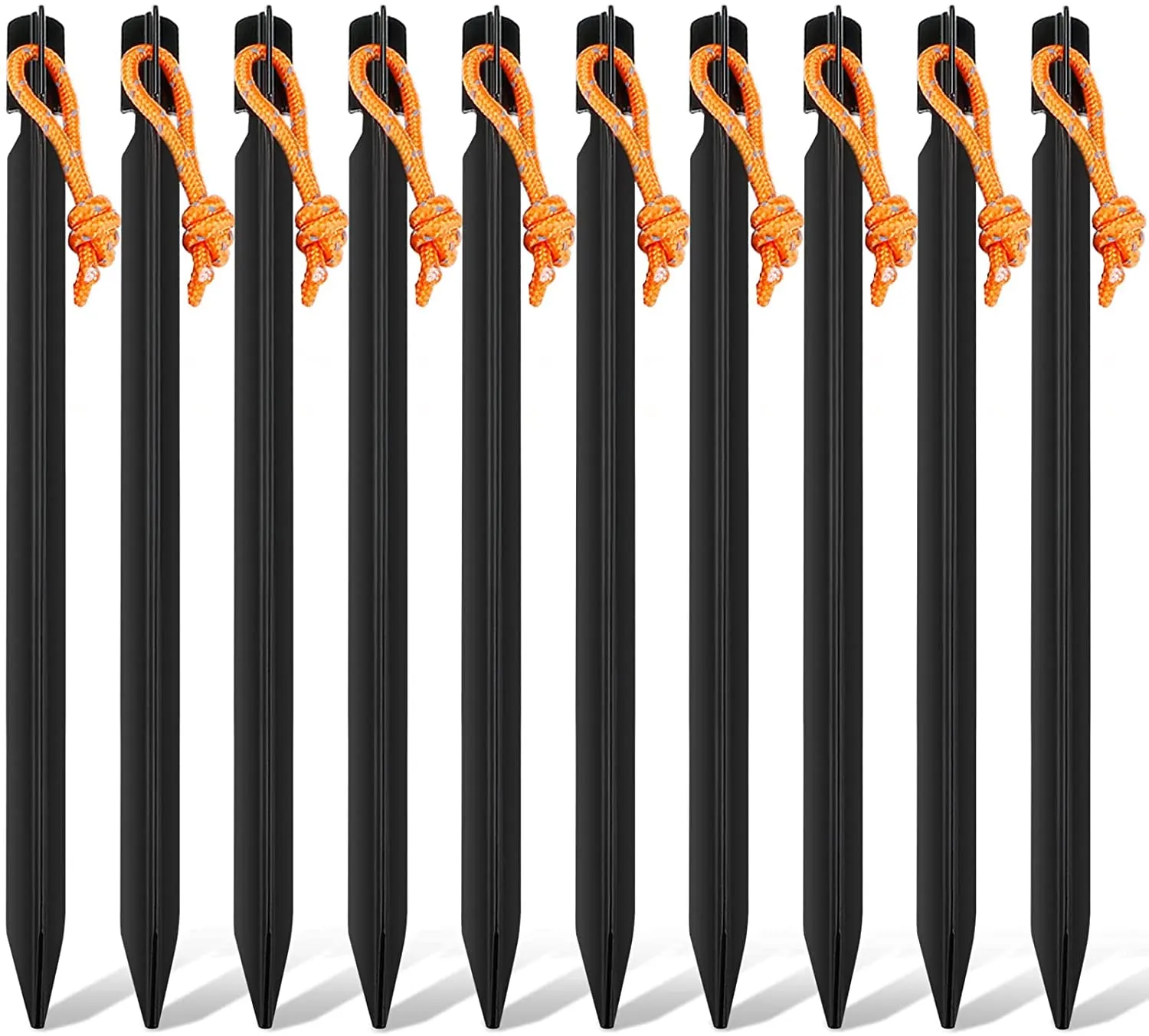 10 Pack Tent Stakes Heavy Duty, Aluminum Tent Stakes Pegs, Metal Tent Spikes, Ground Pegs with Reflective Pull Ropes, Triangular Tent Pegs, Heavy Duty Tent Stakes Nail, Tent Nail Camping Stakes