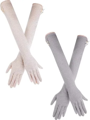 2 Pairs Women UV Sun Protection Driving Gloves Touchscreen Arm Sun Block Gloves for Outdoor Sports Summer Supplies (Color Set 1)
