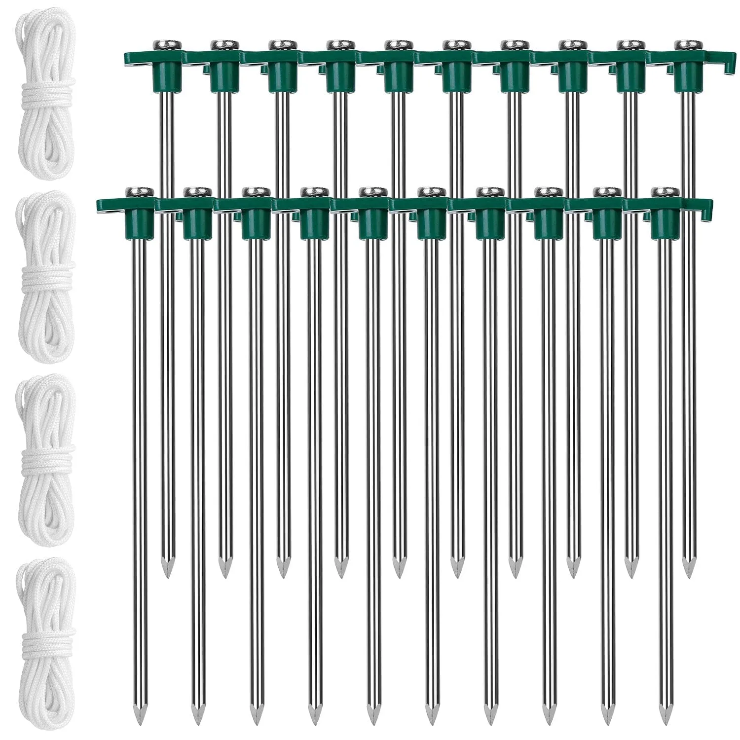 20-Piece: 9.8-Inch Tent Pegs Ropes Set