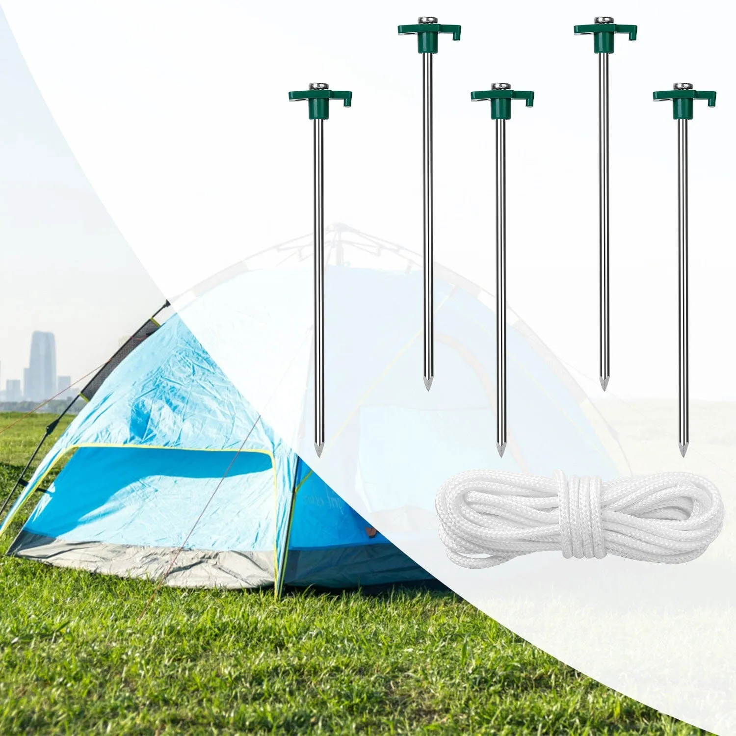 20-Piece: 9.8-Inch Tent Pegs Ropes Set