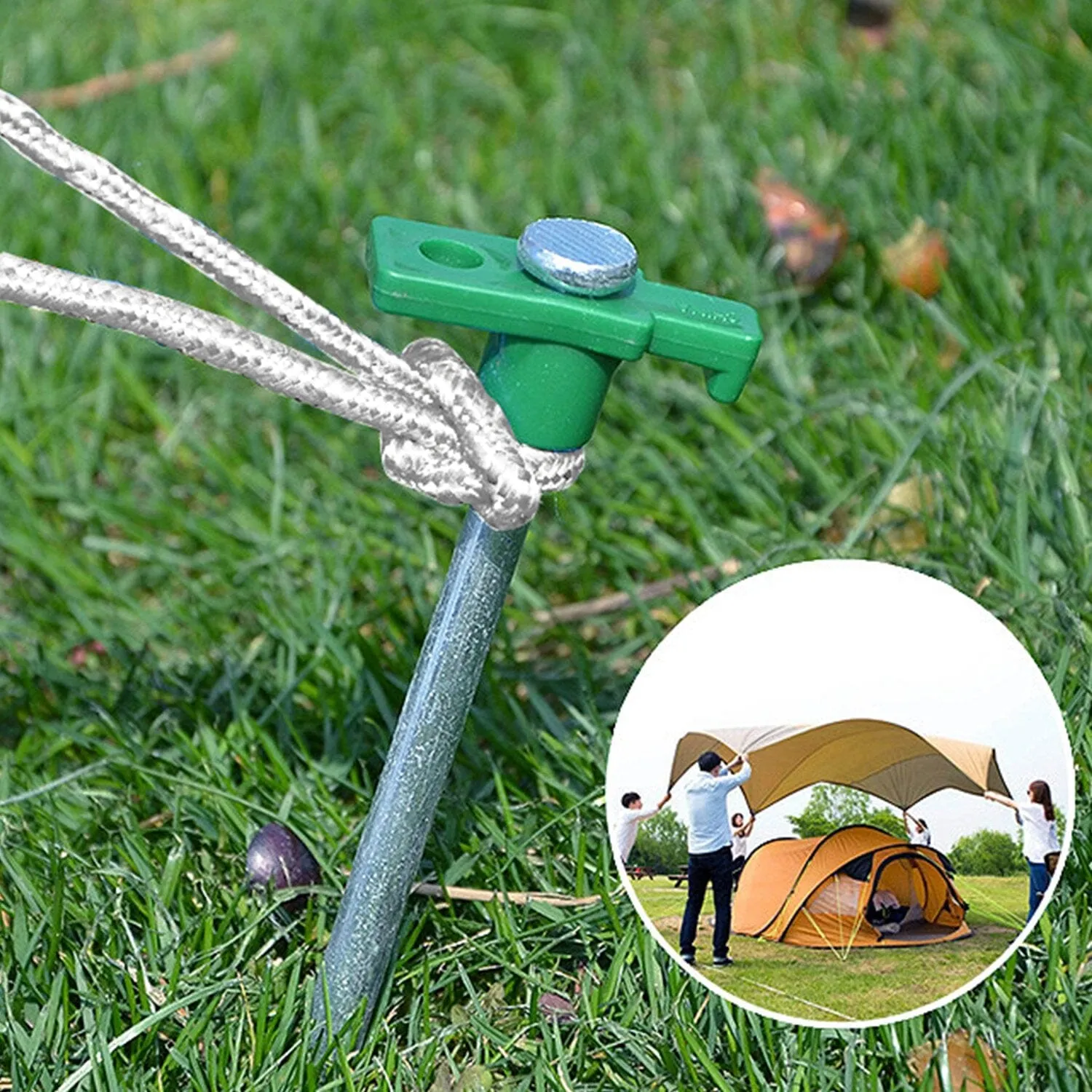 20-Piece: 9.8-Inch Tent Pegs Ropes Set