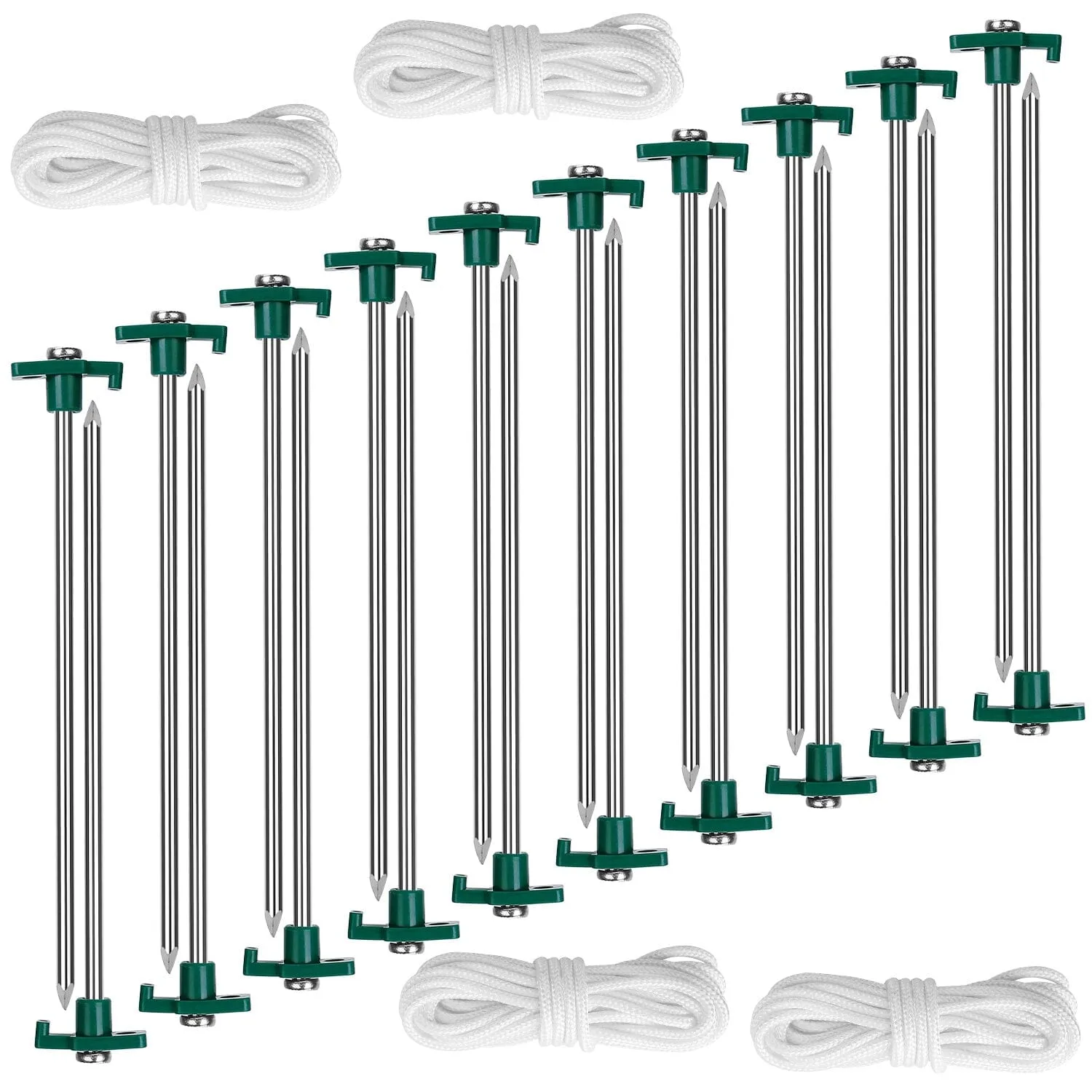 20-Piece: 9.8-Inch Tent Pegs Ropes Set