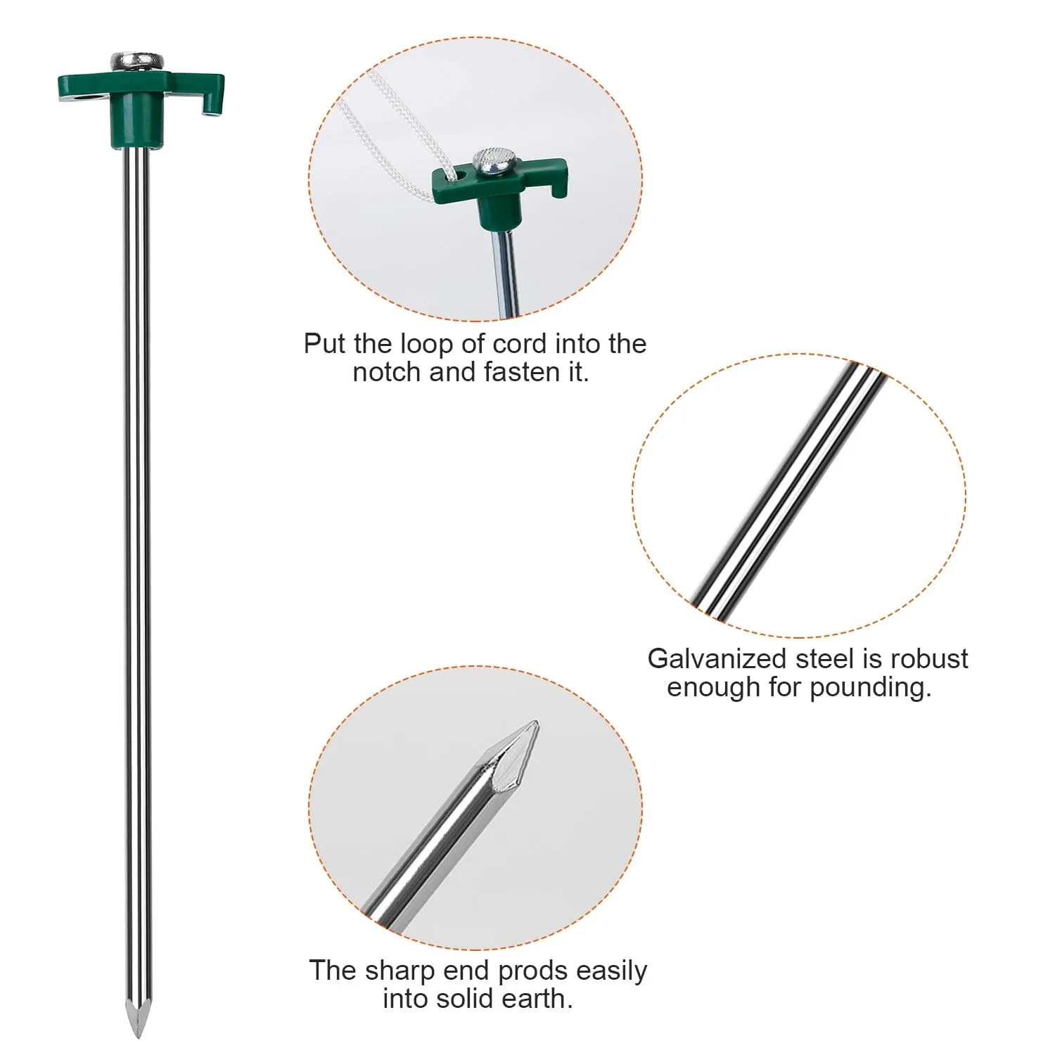20-Piece: 9.8-Inch Tent Pegs Ropes Set