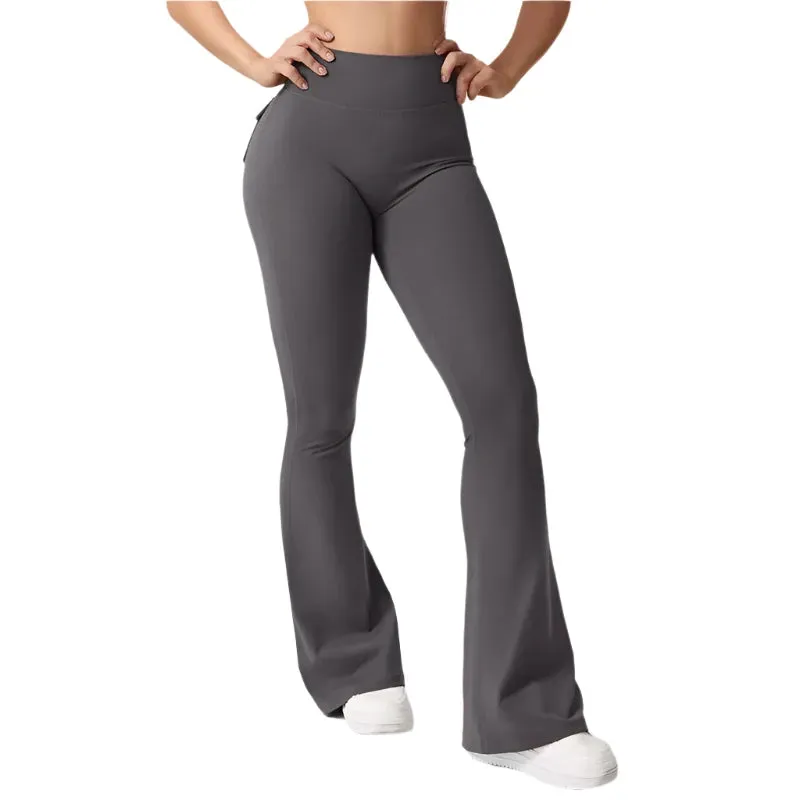 2024 Women's High Waist Flare Yoga Leggings – Naked Feel Compression, Stretch Fitness Pants with Pockets