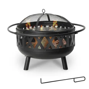 22.8" Round Outdoor Wood Burning Fire Pit with Steel BBQ Grill, Spark Screen and Poker