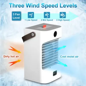 Evaporative Air Cooler, 120°Oscillation Swamp Cooler, 3 Speed Cooling Fan & Portable Humidifier, with Handle 7 Colors LED Atmosphere Light for Room, Office, Bedroom,Camping