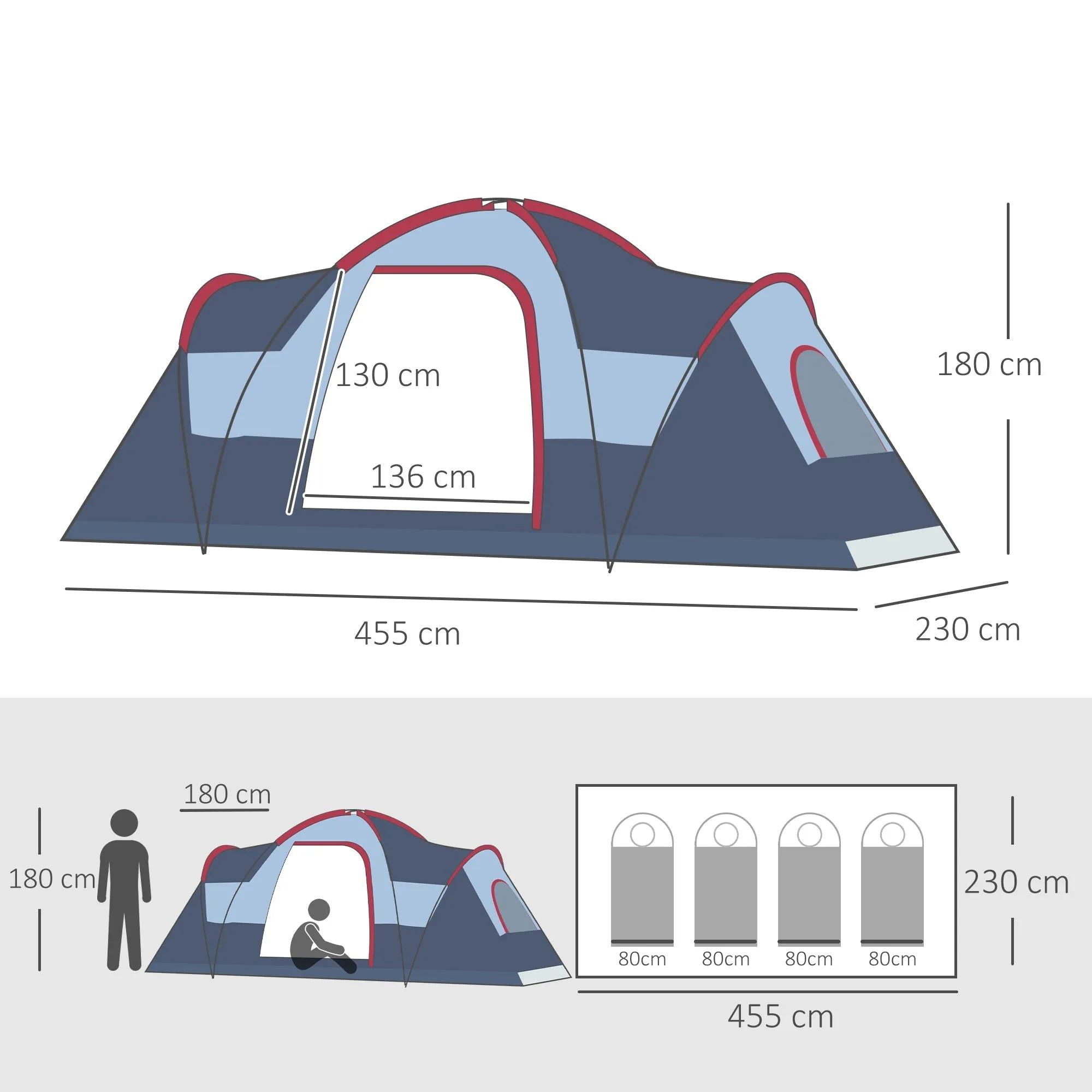 Fibreglass & Steel Frame 5/6 Person Lightweight Camping Tent Blue