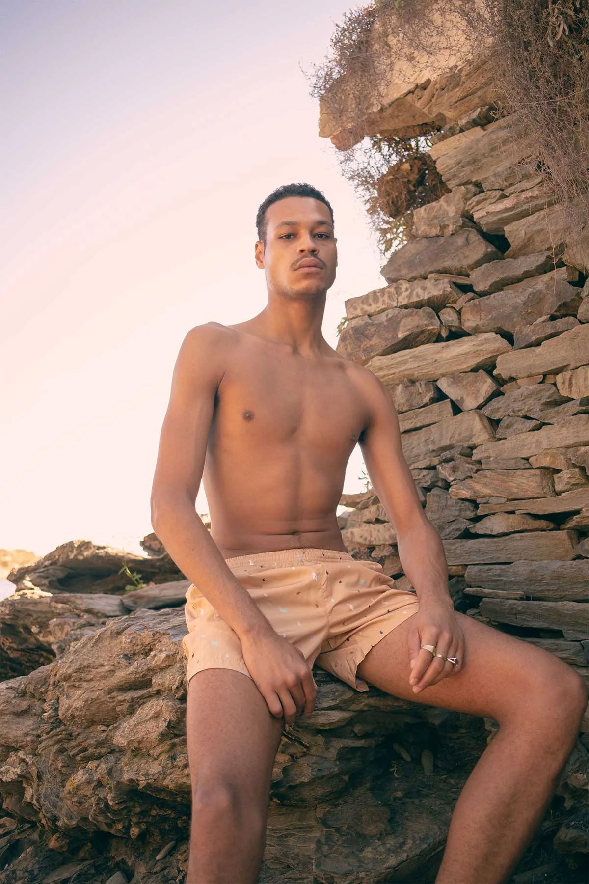 Gold Mini Platanos Runner Swim Trunks