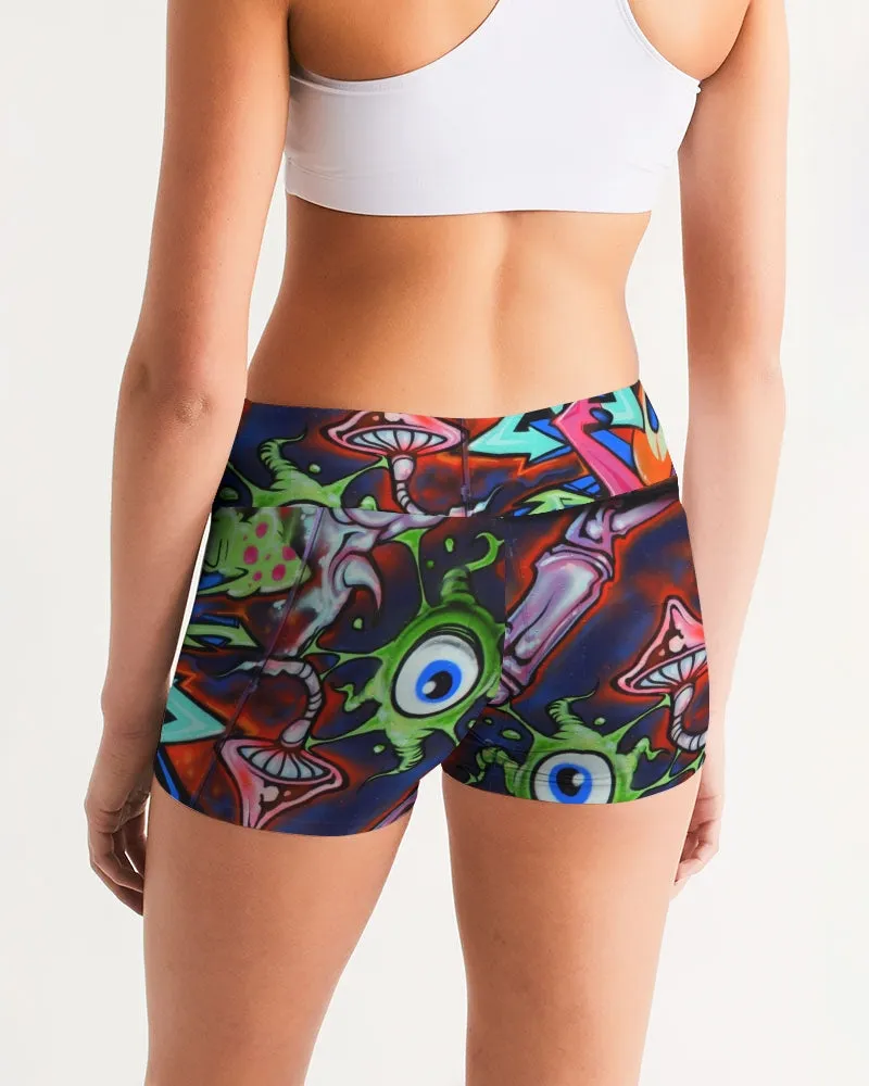 GRAFFITI Women's Mid-Rise Yoga Shorts