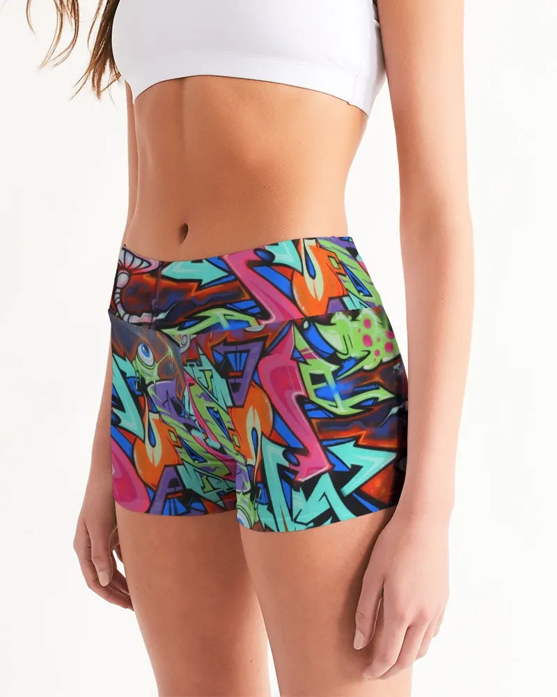 GRAFFITI Women's Mid-Rise Yoga Shorts