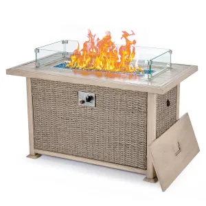 Homrest 44 in Propane Fire Pit with Aluminum Table Top and Glass Wind Guard, Gray