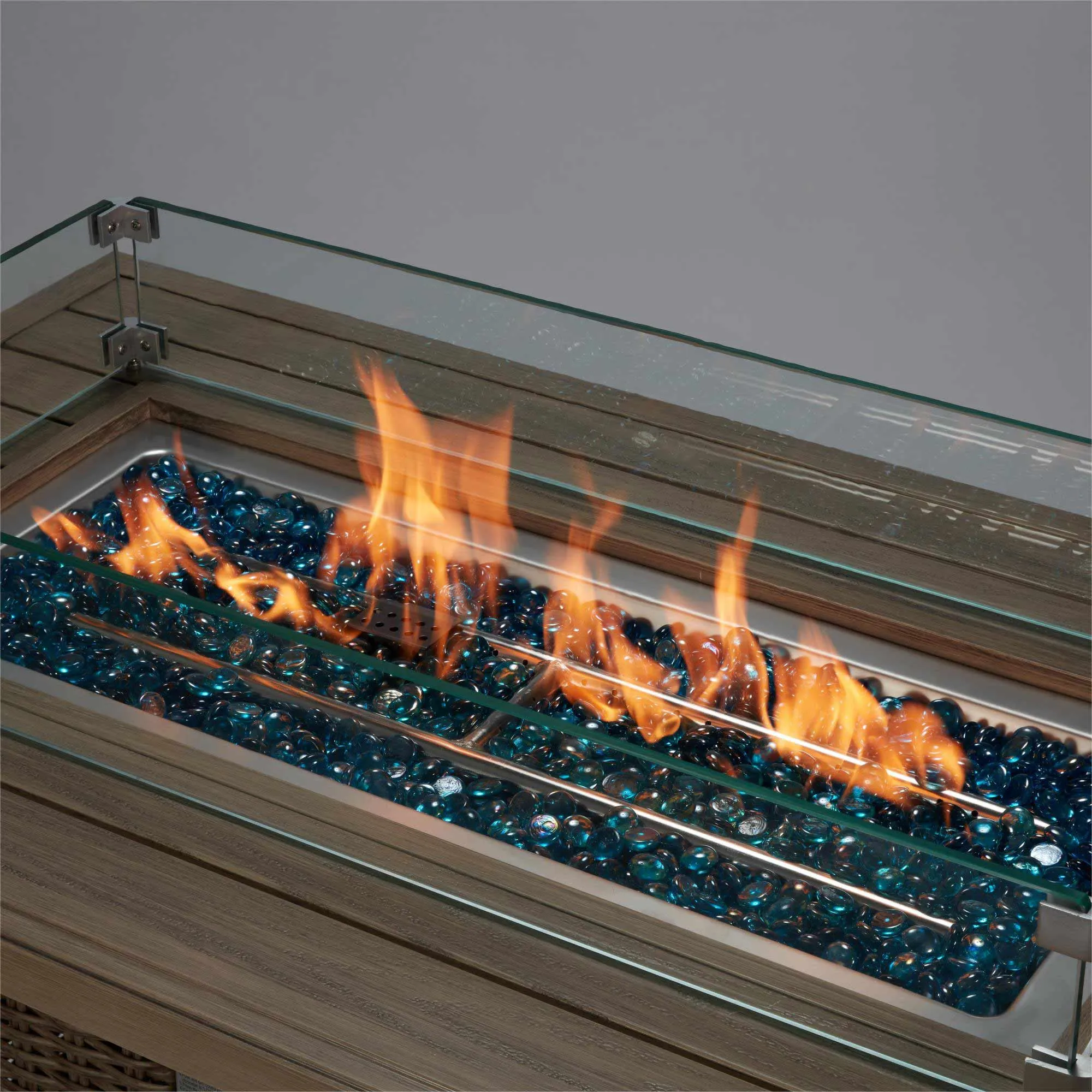 Homrest 44 in Propane Fire Pit with Aluminum Table Top and Glass Wind Guard, Gray