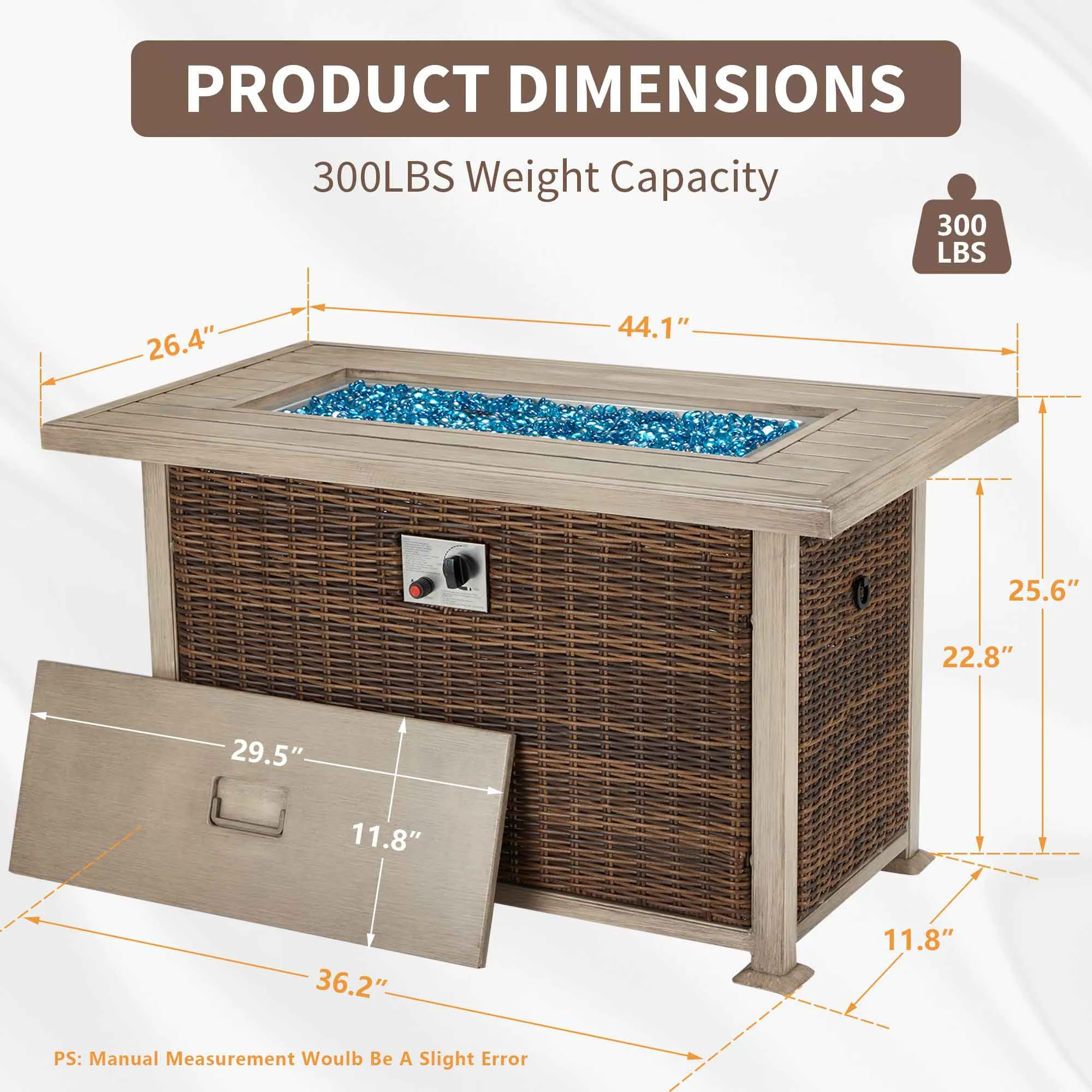 Homrest 50,000 BTU Propane Fire Pit Table, Aluminum Hand-Painted Table Top, Brown
