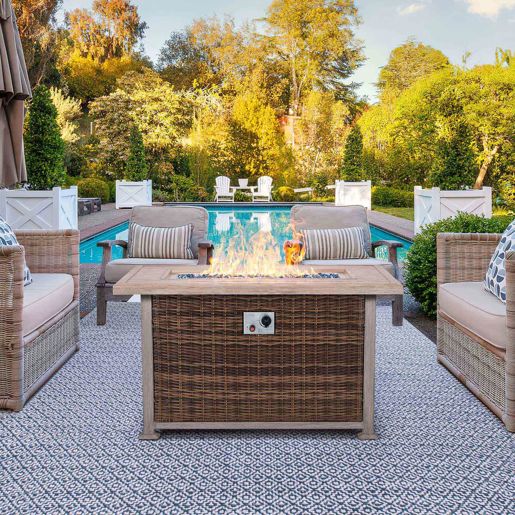 Homrest 50,000 BTU Propane Fire Pit Table, Aluminum Hand-Painted Table Top, Brown
