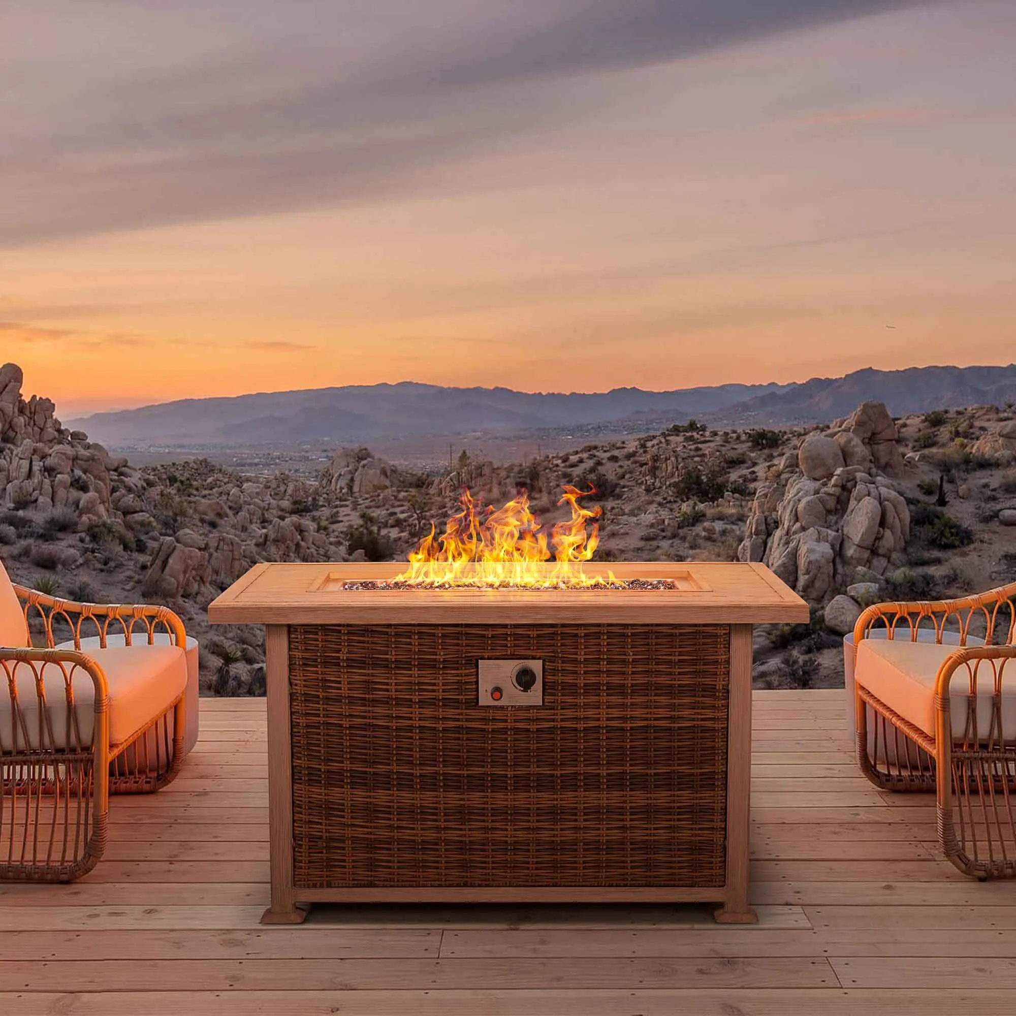 Homrest 50,000 BTU Propane Fire Pit Table, Aluminum Hand-Painted Table Top, Brown