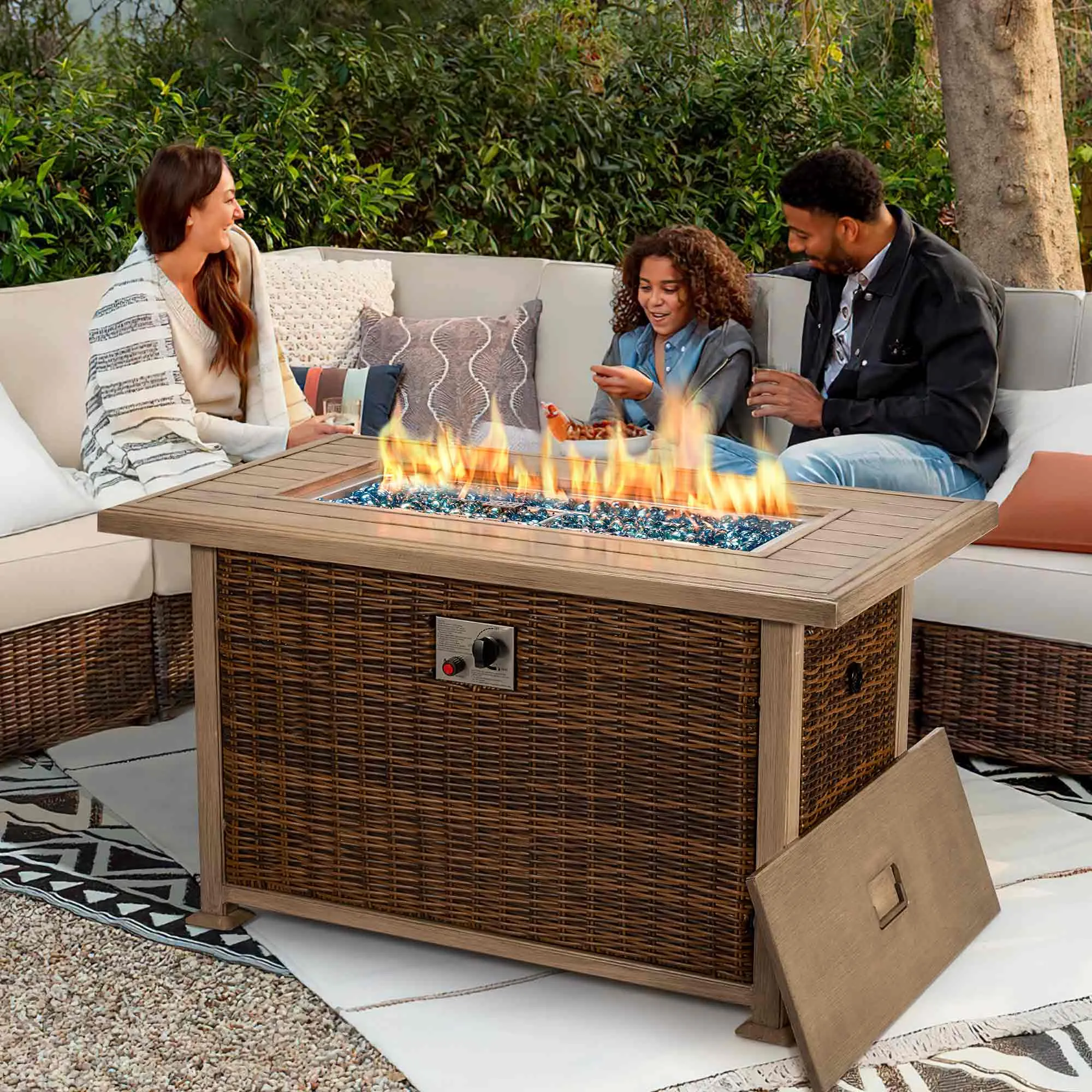 Homrest 50,000 BTU Propane Fire Pit Table, Aluminum Hand-Painted Table Top, Brown