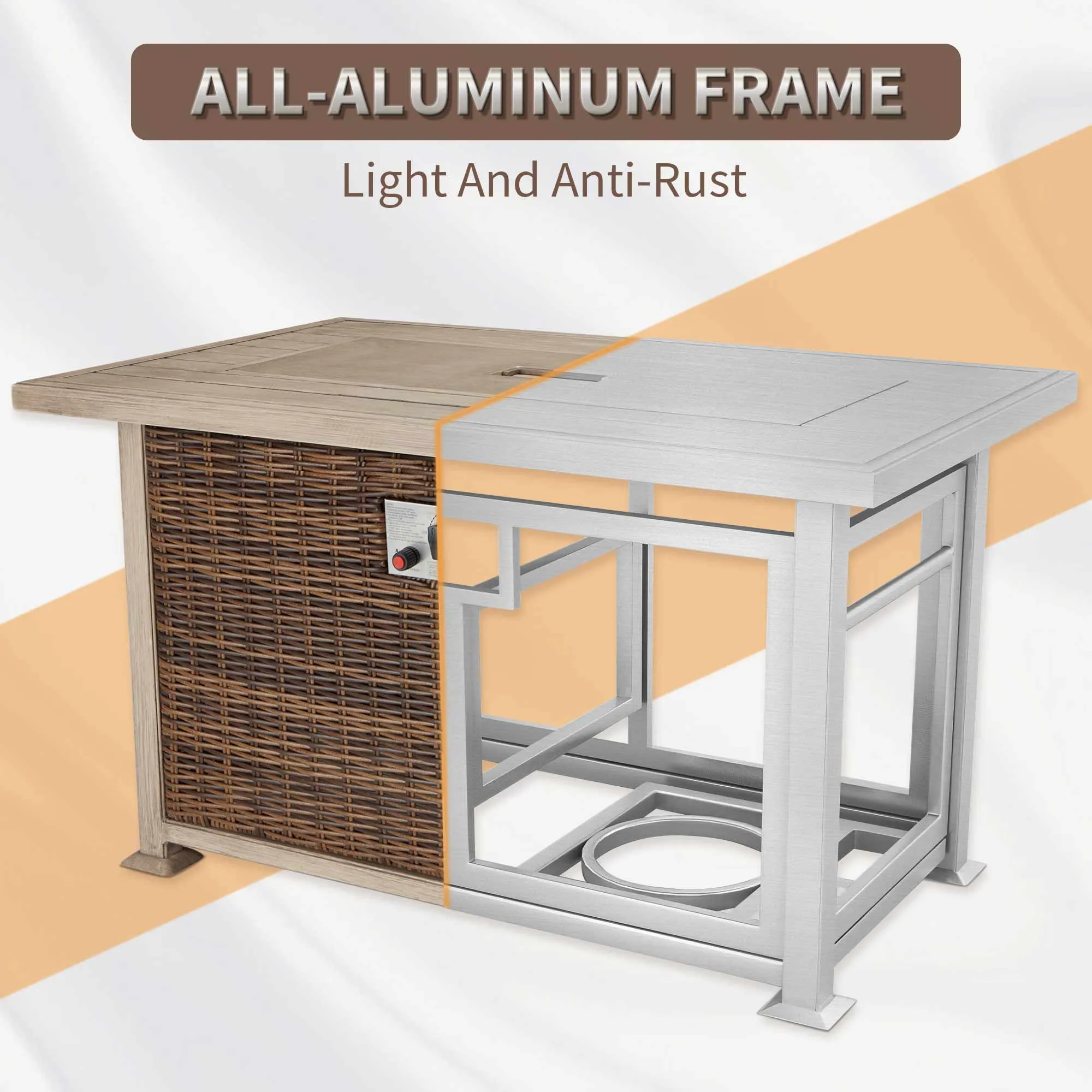 Homrest 50,000 BTU Propane Fire Pit Table, Aluminum Hand-Painted Table Top, Brown
