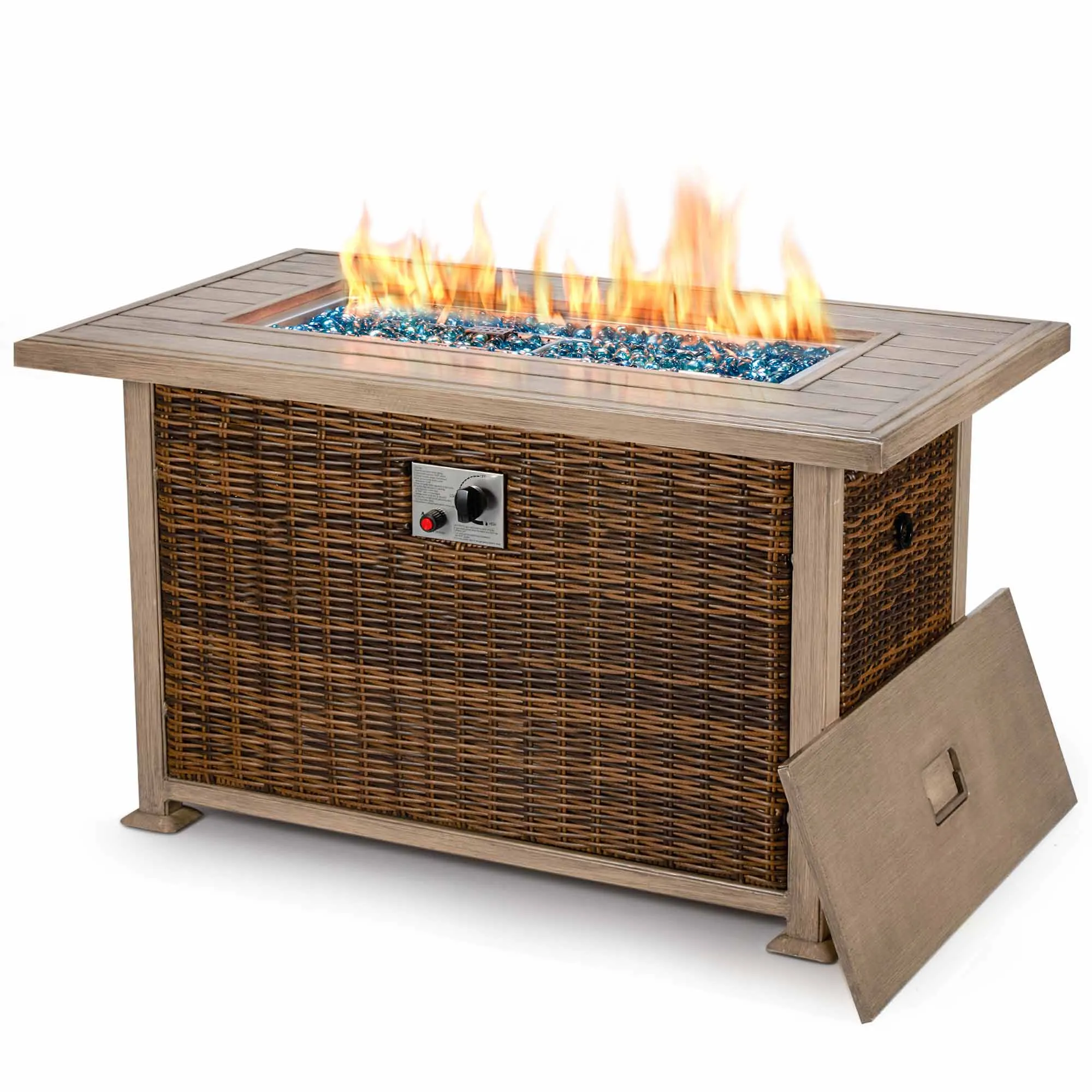Homrest 50,000 BTU Propane Fire Pit Table, Aluminum Hand-Painted Table Top, Brown