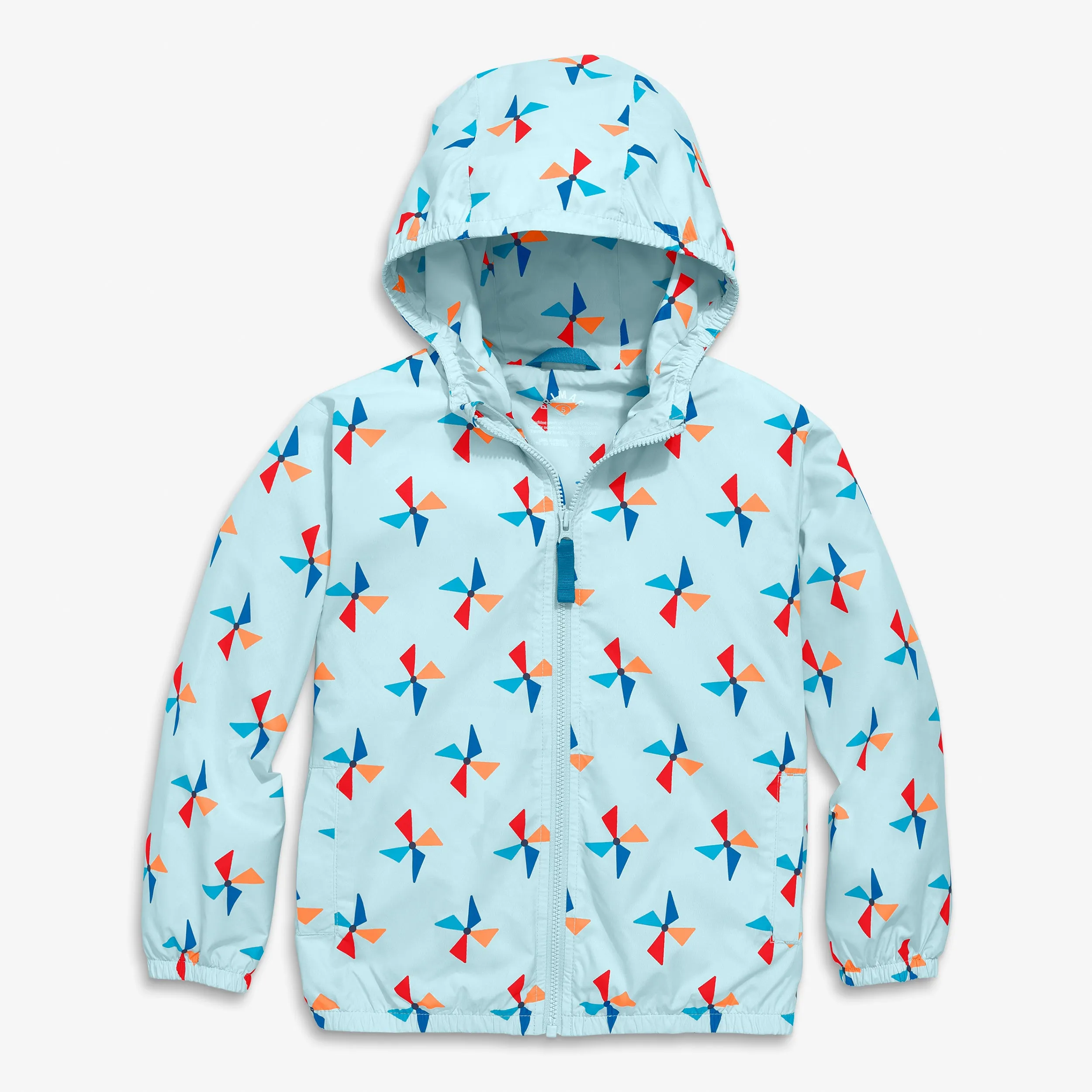 Kids packable windbreaker in pinwheels