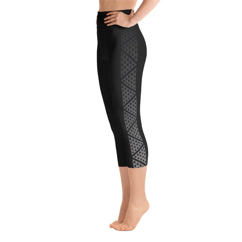 Kuahiwi Mountain Peak Style Samoan Polynesian Tattoo Pattern Print Crop / Capri Leggings with or without Hibiscus Flower