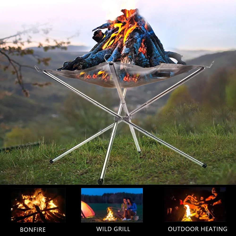 Portable And Foldable Stainless Steel Camping Collapsible Mesh Fire Pit 1831300