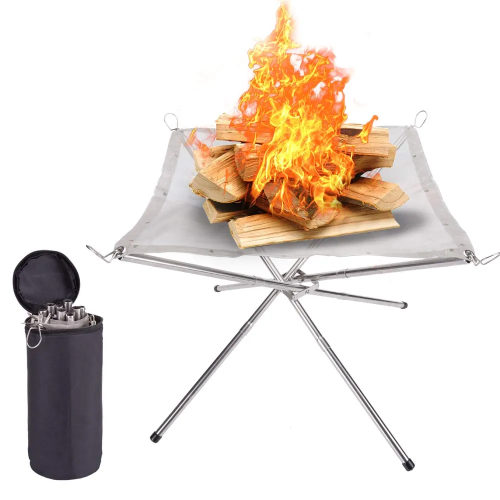Portable And Foldable Stainless Steel Camping Collapsible Mesh Fire Pit 1831300