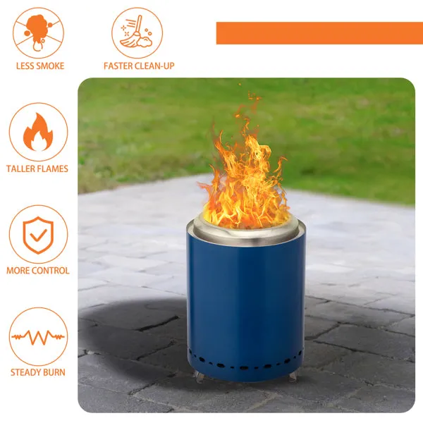Portable Smokeless Fire Pit – 7.1" Blue Stainless Steel Outdoor Fire Pit for Camping & Patio