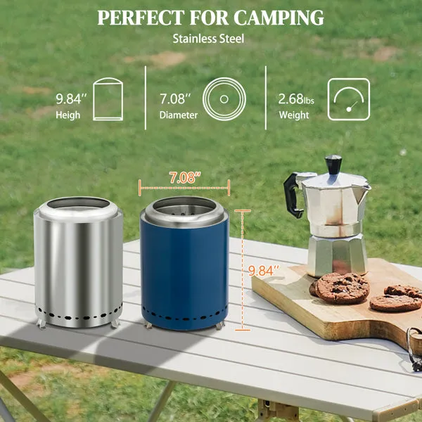 Portable Smokeless Fire Pit – 7.1" Blue Stainless Steel Outdoor Fire Pit for Camping & Patio