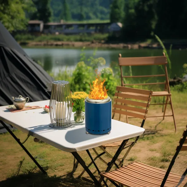 Portable Smokeless Fire Pit – 7.1" Blue Stainless Steel Outdoor Fire Pit for Camping & Patio