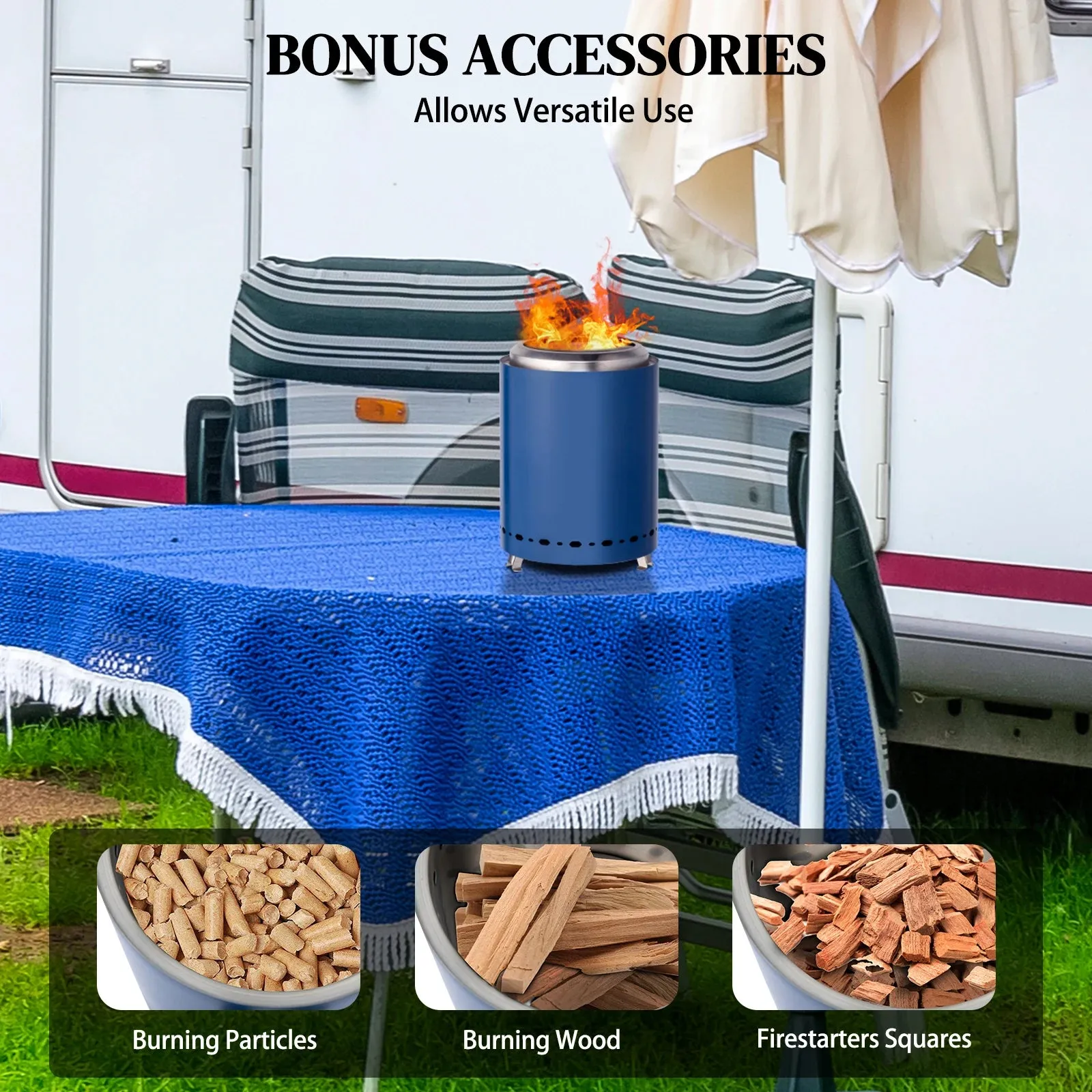 Portable Smokeless Fire Pit – 7.1" Blue Stainless Steel Outdoor Fire Pit for Camping & Patio