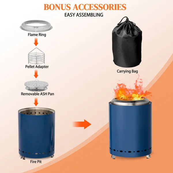 Portable Smokeless Fire Pit – 7.1" Blue Stainless Steel Outdoor Fire Pit for Camping & Patio