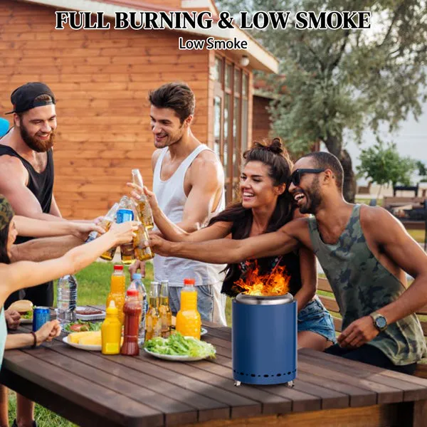 Portable Smokeless Fire Pit – 7.1" Blue Stainless Steel Outdoor Fire Pit for Camping & Patio