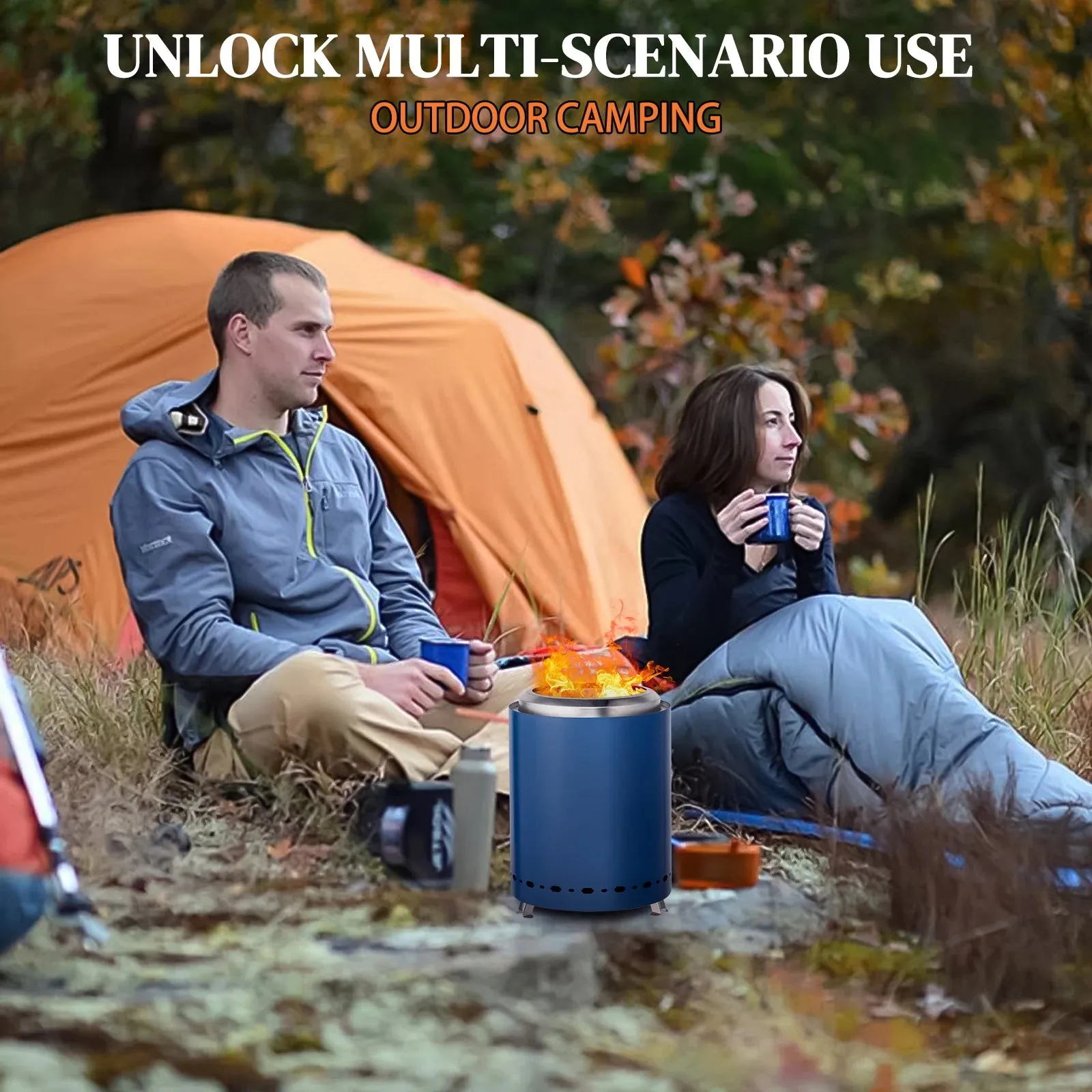 Portable Smokeless Fire Pit – 7.1" Blue Stainless Steel Outdoor Fire Pit for Camping & Patio