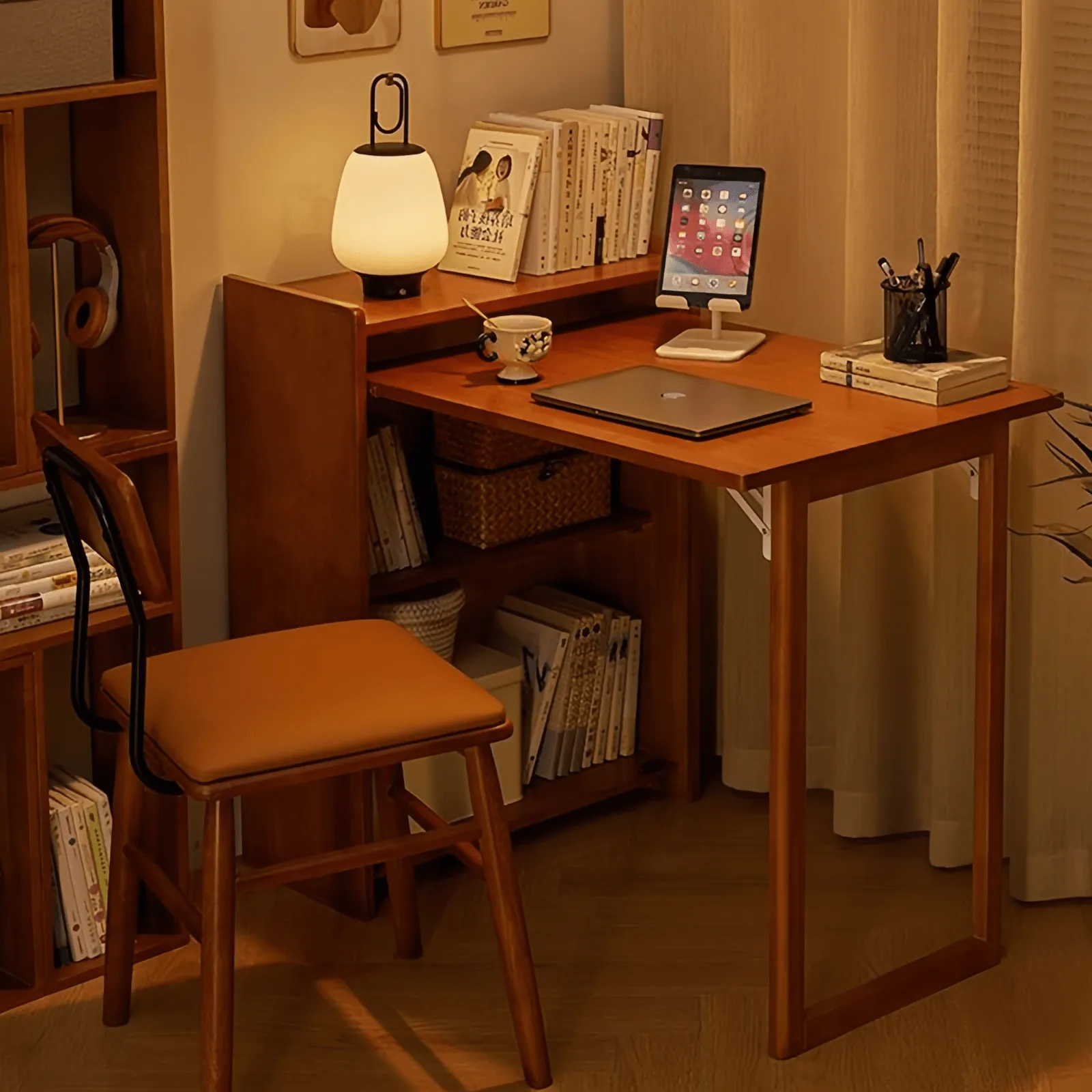 Square Fold Out Table Collapsible Table Wooden Foldable Desk Folding Side Table