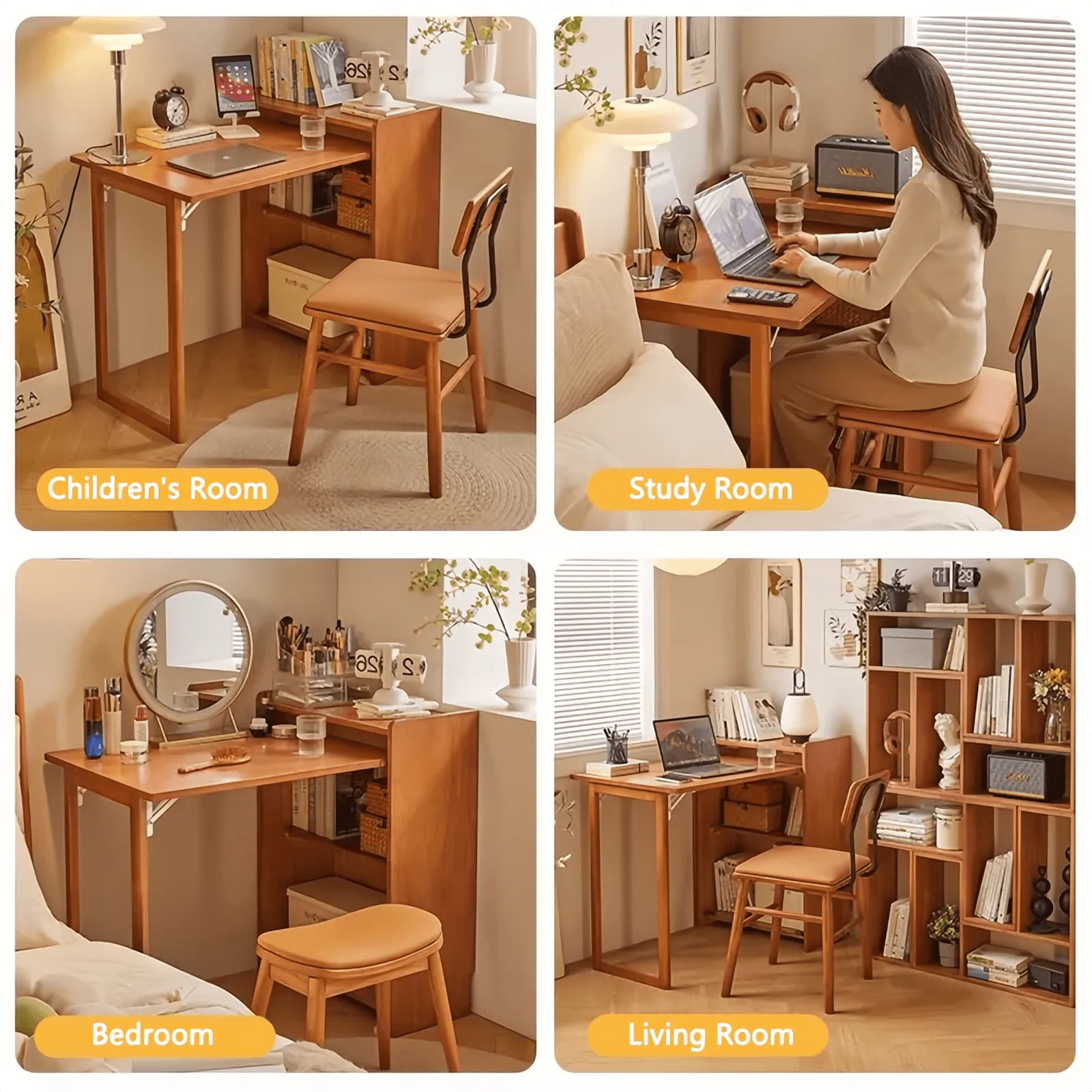 Square Fold Out Table Collapsible Table Wooden Foldable Desk Folding Side Table
