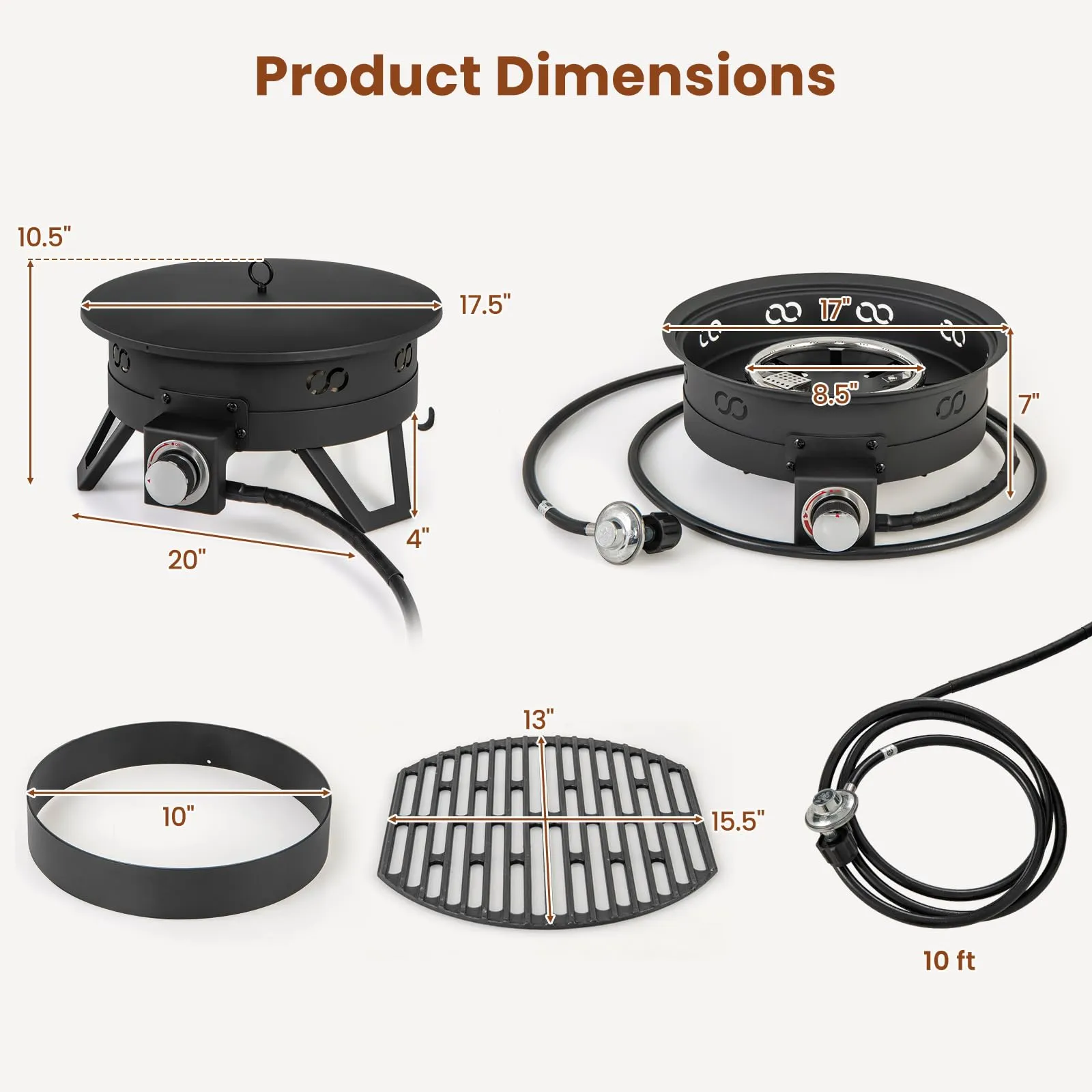 Tangkula 17 Inch Tabletop Propane Fire Pit, 58,000 BTU Gas Firepit with Folding Legs & Removable Grill