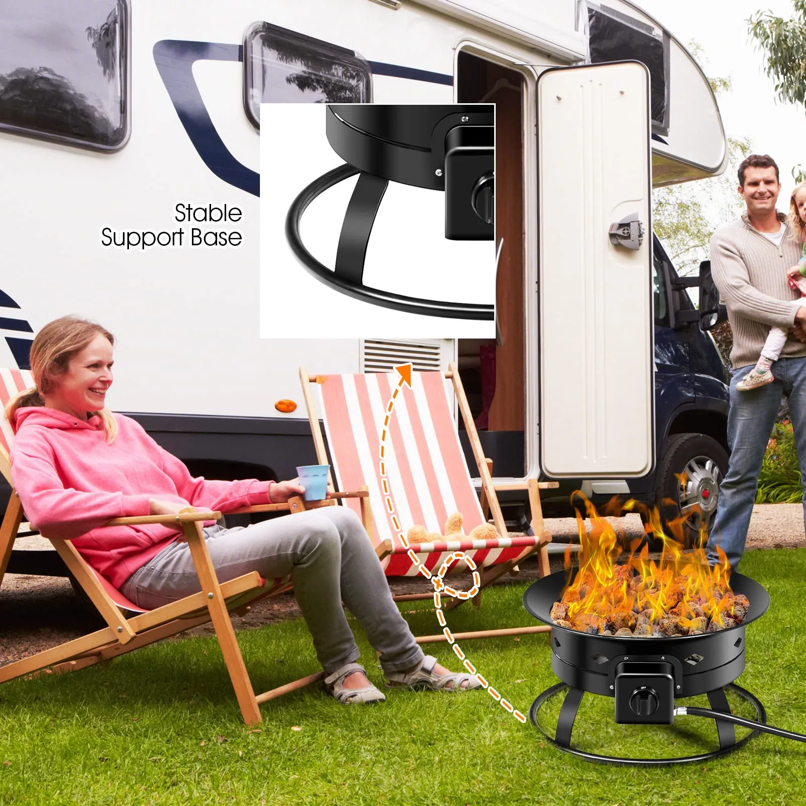 Tangkula Outdoor Portable Propane Gas Fire Pit, 58,000 BTU Gas Fire Pit with Cover, Carry Strap & Lava Rocks