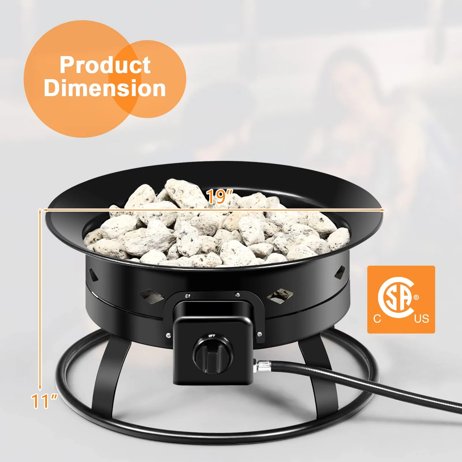 Tangkula Outdoor Portable Propane Gas Fire Pit, 58,000 BTU Gas Fire Pit with Cover, Carry Strap & Lava Rocks