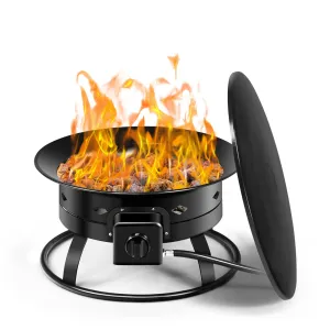 Tangkula Outdoor Portable Propane Gas Fire Pit, 58,000 BTU Gas Fire Pit with Cover, Carry Strap & Lava Rocks