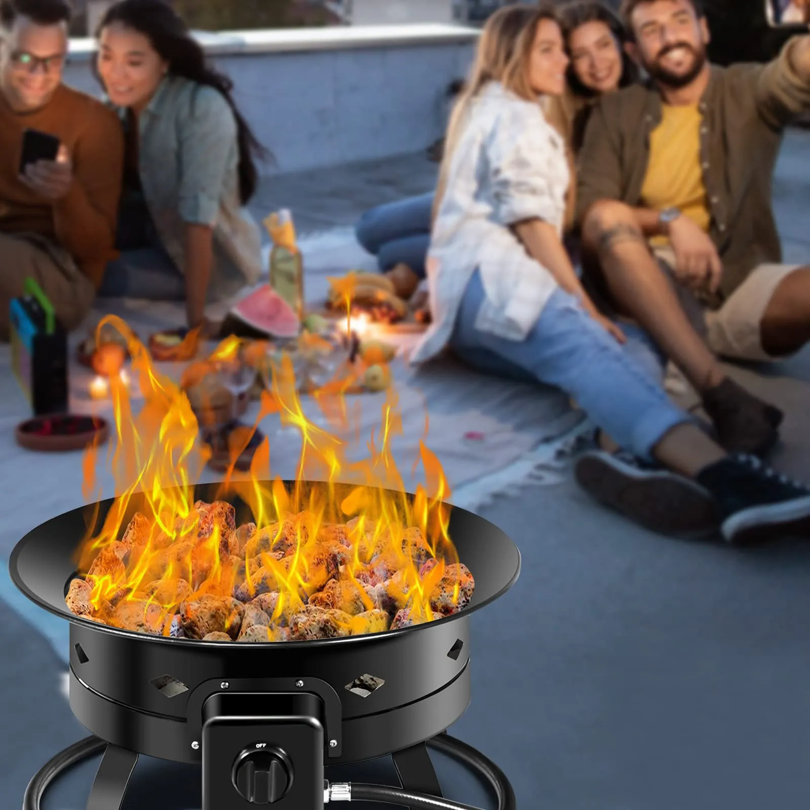 Tangkula Outdoor Portable Propane Gas Fire Pit, 58,000 BTU Gas Fire Pit with Cover, Carry Strap & Lava Rocks