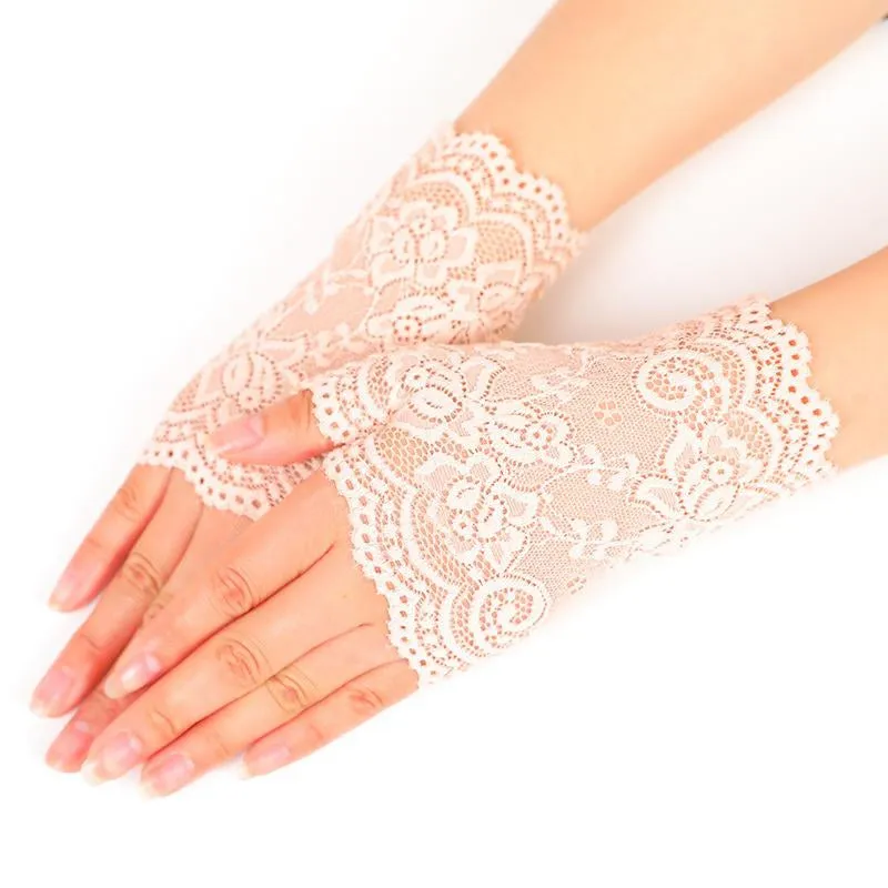 Women's Lace Gloves Fingerless Bridal Floral Gloves Sun Protection